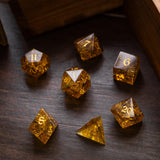 Gold Honey Lightning Cracked Glass DND Dice Set