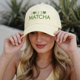 I Love You So Matcha - Women's Pastel Color Embroidered Baseball Cap - model photo
