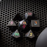 Inked Black Night Raised Obsidian Hand Carved Dice DND Set