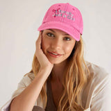 Literally Just a Girl - Cute Girly Bow Embroidered Baseball Cap - Women's Vintage Washed Cotton Twill Cap - pink - model photo