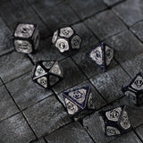 Mage Fury Blue Sandstone Silver Font Gemstone DND Dice Set