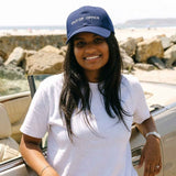 Out Of Office - Unisex Embroidered Baseball Cap - Cotton Twill Dad Hat - navy - outdoor model photo