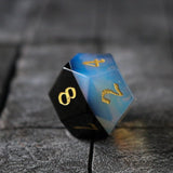 Synthetic Gemstone Two Tone White/Black Hand Carved DND Dice Set
