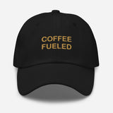 Coffee Fueled-Fun Embroidered Unisex Minimalist Baseball Cap-Adjustable Cotton Dad Hat-black-front view