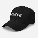 Human-Embroidered Unisex Baseball Cap-Adjustable Dad Hat-black-semi front view