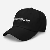 Homo Sapiens-Embroidered Minimalist Unisex Baseball Cap-Adjustable Cotton Dad Hat-black-semi front view