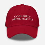 Cool Girls Drink Matcha - Women's Embroidered Matcha Baseball Cap - Adjustable Dad Hat - red - front view