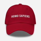 Homo Sapiens-Embroidered Minimalist Unisex Baseball Cap-Adjustable Cotton Dad Hat-red-front view