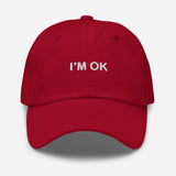 I'm Ok-Embroidered Minimalist Unisex Baseball Cap-Fun Adjustable Cotton Twill Dad Hat-red-front view