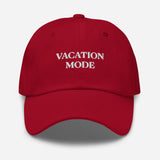 Vacation Mode-Fun Embroidered Unisex Baseball Cap-Adjustable Cotton Twill Dad Hat-red-front view