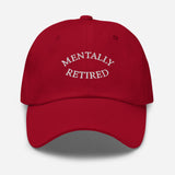 Mentally Retired-Fun Embroidered Unisex Baseball Cap-Adjustable Cotton Twill Dad Hat-red-front view