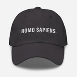 Homo Sapiens-Embroidered Minimalist Unisex Baseball Cap-Adjustable Cotton Dad Hat-dark gray-front view