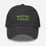 Matcha Fueled-Fun Embroidered Unisex Minimalist Baseball Cap-Adjustable Cotton Dad Hat-dark gray-front view