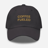 Coffee Fueled-Fun Embroidered Unisex Minimalist Baseball Cap-Adjustable Cotton Dad Hat-dark gray-front view