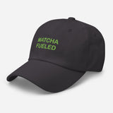 Matcha Fueled-Fun Embroidered Unisex Minimalist Baseball Cap-Adjustable Cotton Dad Hat-dark gray-semi front view