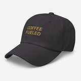 Coffee Fueled-Fun Embroidered Unisex Minimalist Baseball Cap-Adjustable Cotton Dad Hat-dark gray-semi front view