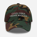 Cool Girls Drink Matcha - Women's Embroidered Matcha Baseball Cap - Adjustable Dad Hat - camo - front view