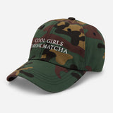 Cool Girls Drink Matcha - Women's Embroidered Matcha Baseball Cap - Adjustable Dad Hat - camo - semi front view