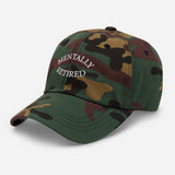 Mentally Retired-Fun Embroidered Unisex Baseball Cap-Adjustable Cotton Twill Dad Hat-camoflauge-semi front view