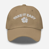 Take It Easy - Hibiscus 3D Puff Embroidered Baseball Cap - Women's Beach Vibe Dad Hat - khaki - front view