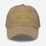 Tennis Pro in Training-Fun Embroidered Unisex Baseball Cap-Adjustable Cotton Twill Dad Hat-khaki-front view