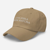 Cool Girls Drink Matcha - Women's Embroidered Matcha Baseball Cap - Adjustable Dad Hat - khaki - semi front view