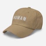 Human-Embroidered Unisex Baseball Cap-Adjustable Dad Hat-khaki-semi front view