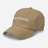 Homo Sapiens-Embroidered Minimalist Unisex Baseball Cap-Adjustable Cotton Dad Hat-khaki-semi front view