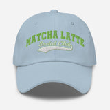 Matcha Latte Social Club - Embroidered Dad Hat - Unisex Adjustable Baseball Cap - light blue front view