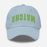 Matcha - 3D Puff Upside Down Logo Embroidered Matcha Baseball Cap - Unisex Matcha Hat - light blue -front view