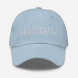 Cool Girls Drink Matcha - Women's Embroidered Matcha Baseball Cap - Adjustable Dad Hat - light blue - front view