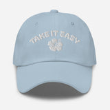 Take It Easy - Hibiscus 3D Puff Embroidered Baseball Cap - Women's Beach Vibe Dad Hat - light blue - front view