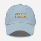 Coffee Fueled-Fun Embroidered Unisex Minimalist Baseball Cap-Adjustable Cotton Dad Hat-light blue-front view