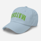 Matcha - 3D Puff Upside Down Logo Embroidered Matcha Baseball Cap - Unisex Matcha Hat - light blue - semi front view