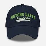 Matcha Latte Social Club - Embroidered Dad Hat - Unisex Adjustable Baseball Cap - navy - front view