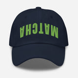 Matcha - 3D Puff Upside Down Logo Embroidered Matcha Baseball Cap - Unisex Matcha Hat - navy - front view