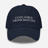 Cool Girls Drink Matcha - Women's Embroidered Matcha Baseball Cap - Adjustable Dad Hat - navy - front view