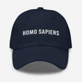 Homo Sapiens-Embroidered Minimalist Unisex Baseball Cap-Adjustable Cotton Dad Hat-navy-front view