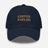Coffee Fueled-Fun Embroidered Unisex Minimalist Baseball Cap-Adjustable Cotton Dad Hat-navy-front view