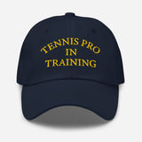 Tennis Pro in Training-Fun Embroidered Unisex Baseball Cap-Adjustable Cotton Twill Dad Hat-navy-front view