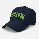 Matcha - 3D Puff Upside Down Logo Embroidered Matcha Baseball Cap - Unisex Matcha Hat - navy - semi front view