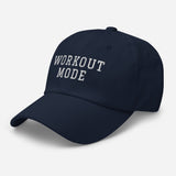 Workout Mode - 3D Puff Embroidered Gym Baseball Cat - Unisex Workout Hat - navy - semi front view