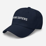 Homo Sapiens-Embroidered Minimalist Unisex Baseball Cap-Adjustable Cotton Dad Hat-navy-semi front view