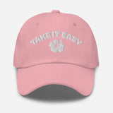 Take It Easy - Hibiscus 3D Puff Embroidered Baseball Cap - Women's Beach Vibe Dad Hat - pink - front view