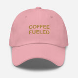 Coffee Fueled-Fun Embroidered Unisex Minimalist Baseball Cap-Adjustable Cotton Dad Hat-pink-front view