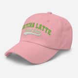 Matcha Latte Social Club - Embroidered Dad Hat - Unisex Adjustable Baseball Cap - pink- semi front view