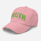 Matcha - 3D Puff Upside Down Logo Embroidered Matcha Baseball Cap - Unisex Matcha Hat - pink - semi front view