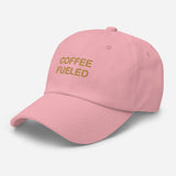 Coffee Fueled-Fun Embroidered Unisex Minimalist Baseball Cap-Adjustable Cotton Dad Hat-pink-semi front view