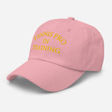 Tennis Pro in Training-Fun Embroidered Unisex Baseball Cap-Adjustable Cotton Twill Dad Hat-pink-semi front view