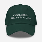 Cool Girls Drink Matcha - Women's Embroidered Matcha Baseball Cap - Adjustable Dad Hat - green - front view